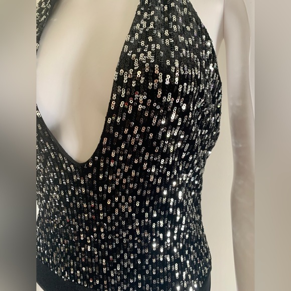 NWOT Marciano Denice Velvet Embelleshed Bodysuit in Black and Sequin - Picture 2 of 7
